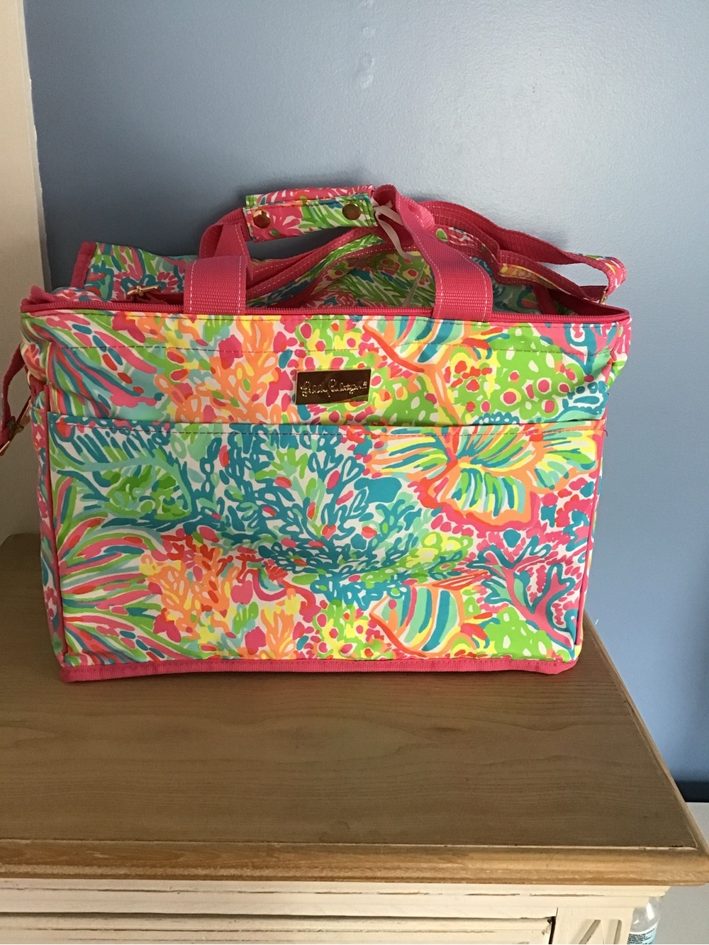 New Lilly Pulitzer Bright Multicolor Coral Reef Insulated Cooler with Pink Trim